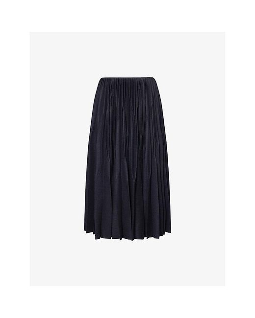Alaïa Blue Pleated Flannel Wool Midi Skirt