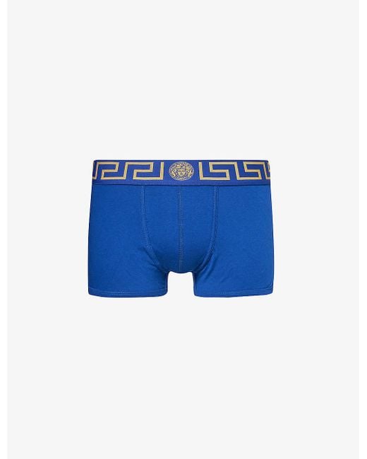 Versace Blue Brand-pattern Low-rise Stretch-cotton Trunk for men