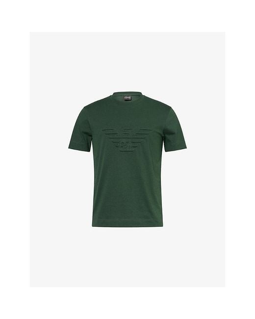 Emporio Armani Green Eagle Logo-Embroidered Cotton T-Shirt for men