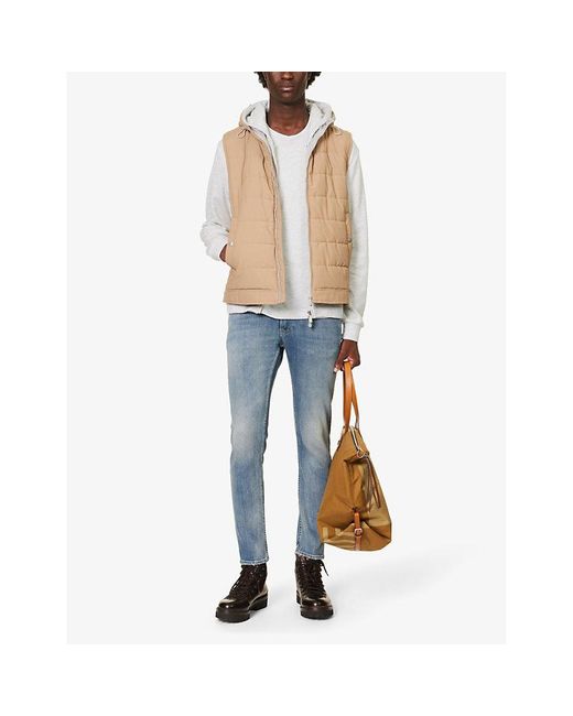 Beige Slim Fit Puffer Vest for Men by