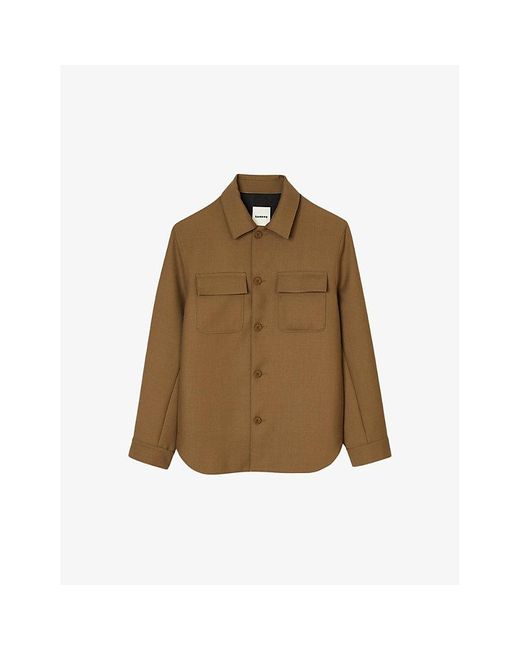 Sandro Brown Patch-pocket Relaxed-fit Woven Overshirt for men