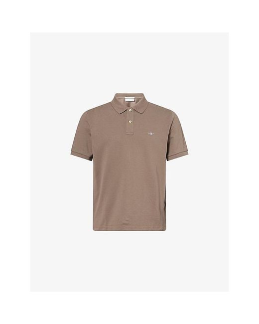 Gant Brown Shield Logo-Embroidered Cotton-Piqué Polo T-Shirt for men