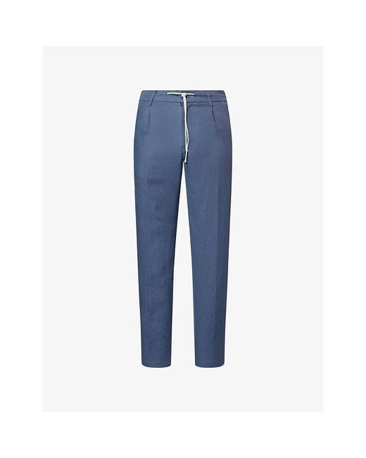 Eleventy Blue Slim-Leg Jogger Linen Trousers for men