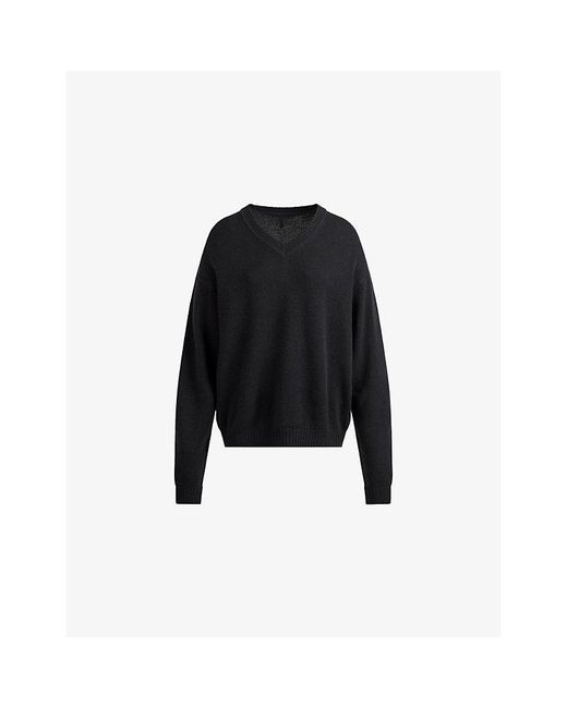 Skims Black V-Neck Oversized-Fit Wool-Blend Jumper