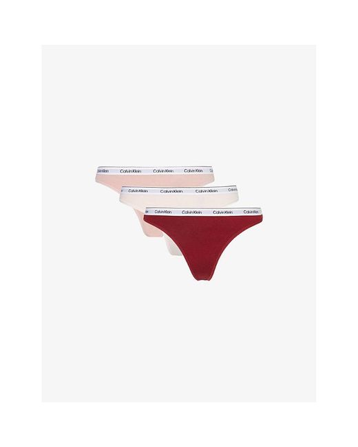 Calvin Klein Red Modern Logo Branded-Waistband Pack Of Three Stretch-Cotton Thongs