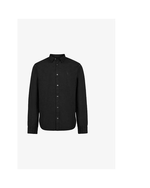 AllSaints Black Hawthorne Slim-Fit Stretch-Cotton Shirt for men