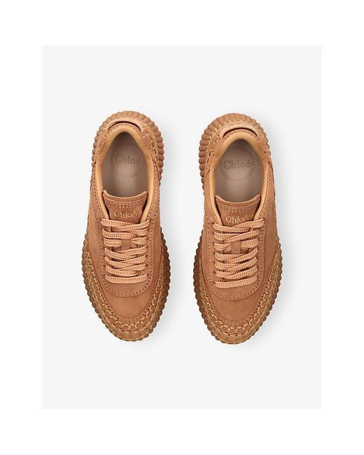 Chloé Brown Nama Runner Platform Suede Trainers