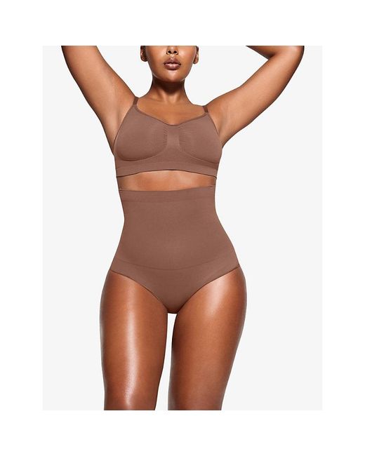 Skims Brown Core Control High-Rise Stretch-Woven Briefs Xxl