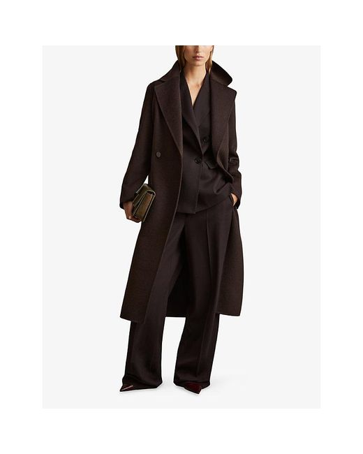 Reiss Brown Lucia Double-Breasted Regular-Fit Wool-Blend Coat