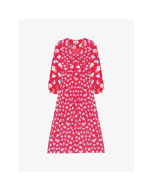 Ro&zo Red Ditsy-Print Long-Sleeve Woven Midaxi Dress