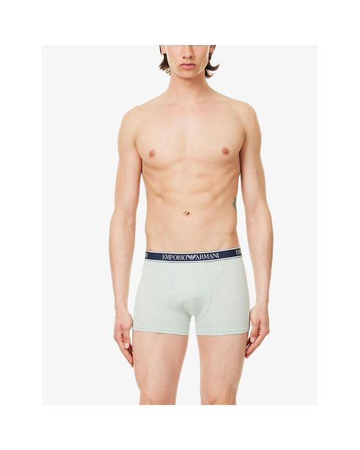 Emporio Armani Blue Branded-waistband Pack Of Three Stretch-cotton Trunks X for men
