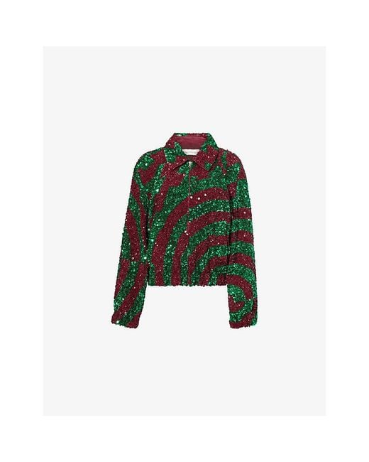 Dries Van Noten Green Vinnia Sequin-Embellished Satin Jacket