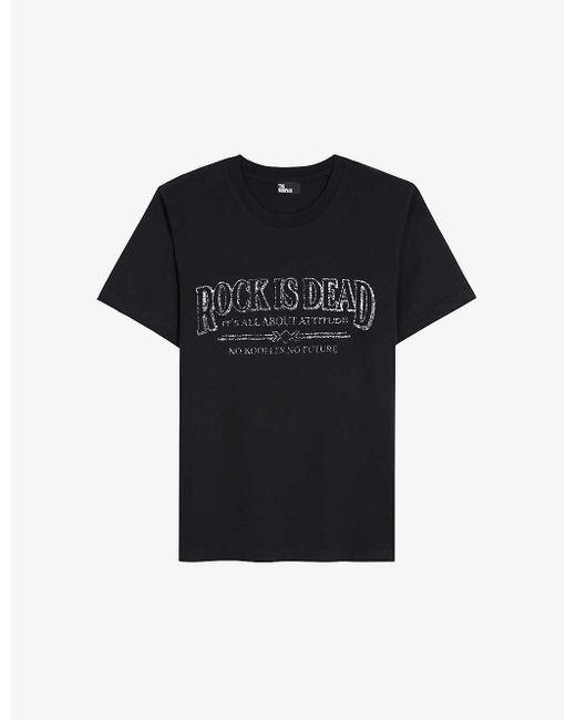 The Kooples Rock Is Dead-print Cotton-jersey T-shirt in Black | Lyst