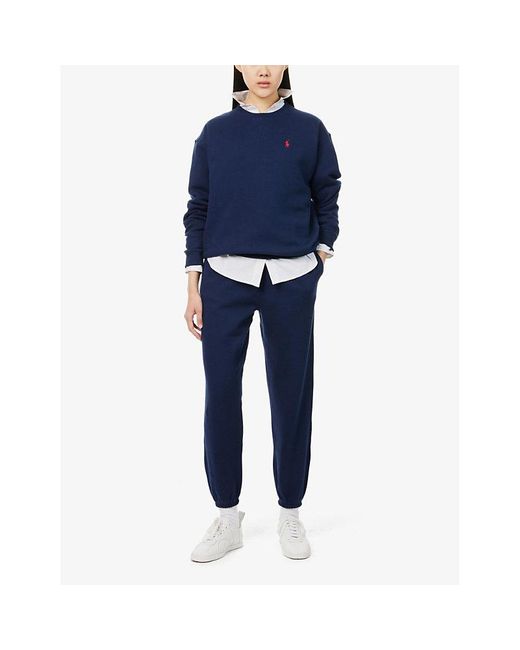 Polo Ralph Lauren Blue Logo-Embroidery Crewneck Cotton-Blend Jersey Sweatshirt