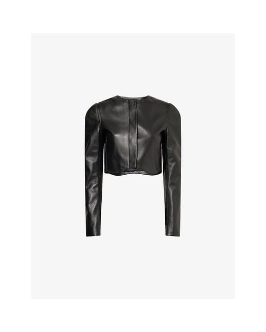 Alaïa Black Curved-Hem Cropped Leather Jacket