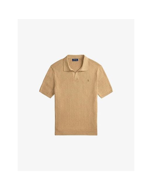 Polo Ralph Lauren Open-Collar Ribbed-Knit Cotton Polo Shirt in