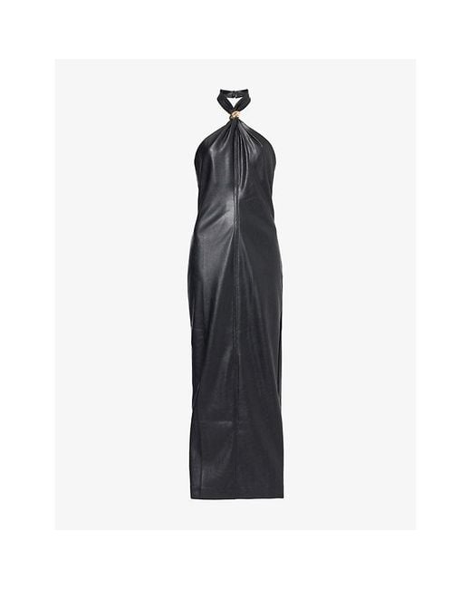 4th & Reckless Black Rhea Halter-Neck Faux Leather Midi Dress