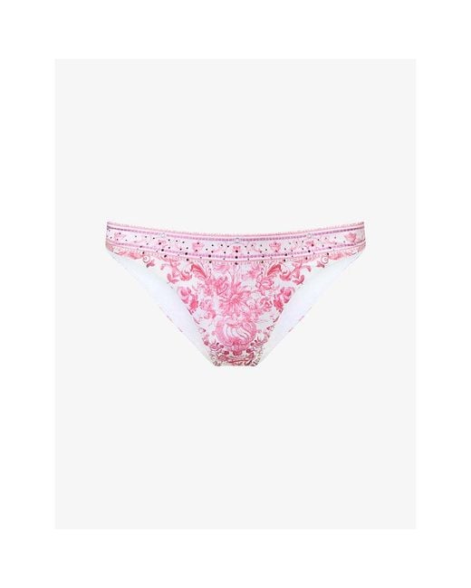 Camilla Pink Floral Crystal-Embellished Bikini Bottoms