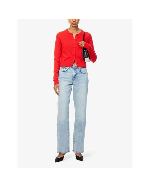 7 For All Mankind Blue Tess Straight-Leg High-Rise Denim Trousers