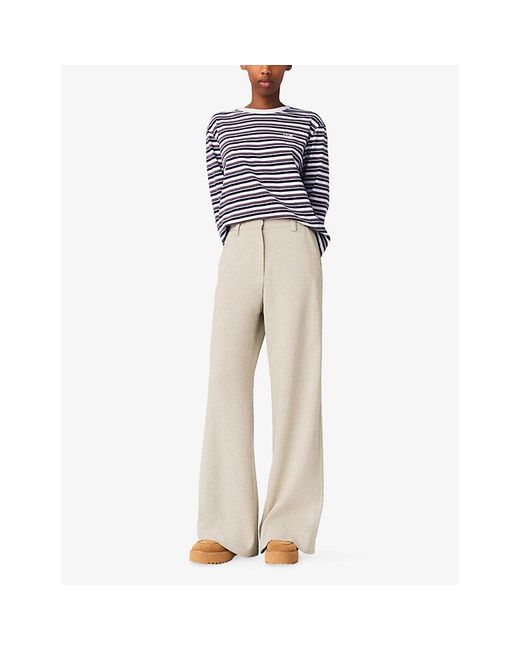 Maje Natural Wide-Leg High-Rise Stretch-Woven Trousers