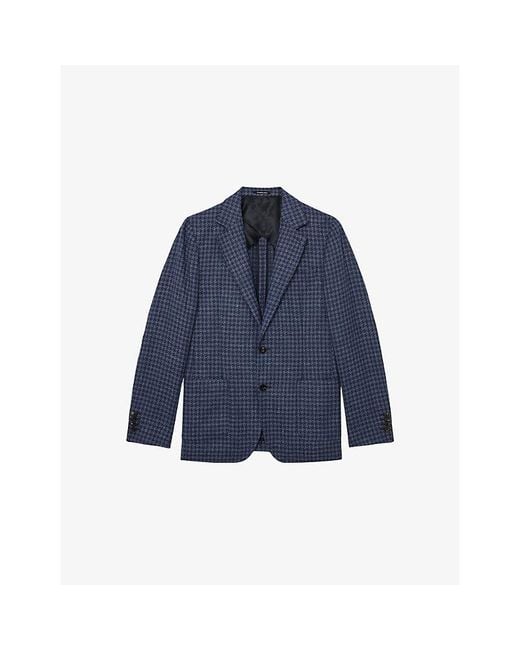 Reiss Blue Romana Notch-Lapel Dogtooth Wool And Linen Blazer for men