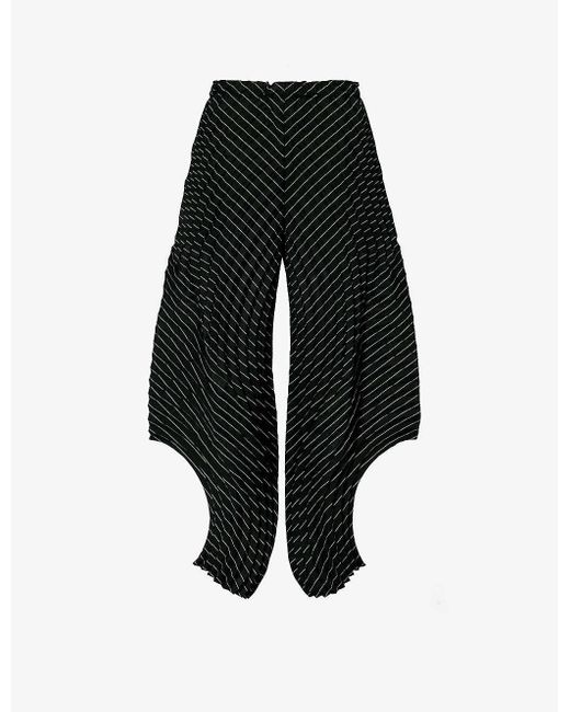 Issey Miyake Black Curved Pleated Tapered-leg Wool-blend Trousers