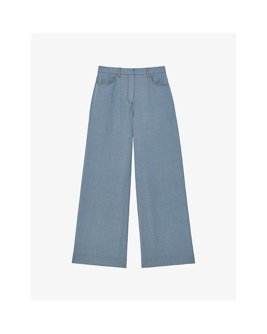 Reiss Blue Charlotte Wide-Leg Stretch-Woven Trousers