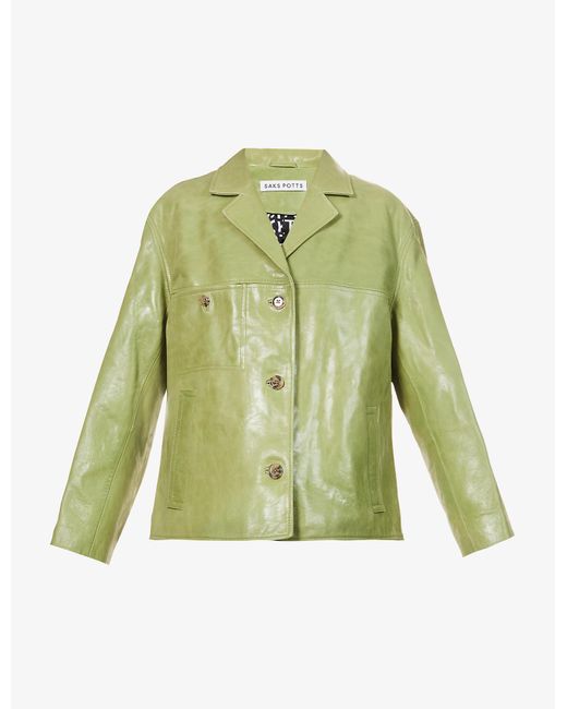 Saks Potts Green Nord Single-breasted Leather Blazer