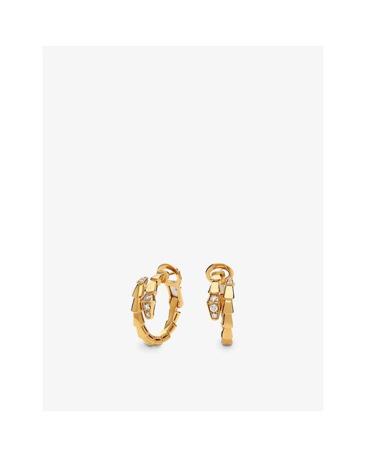 BVLGARI Metallic Serpenti Viper 18ct Yellow-gold And 0.18ct Diamond Hoop Earrings