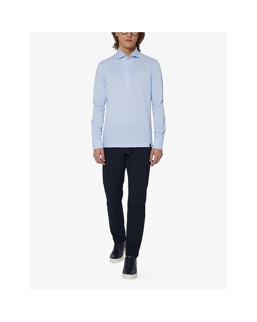 Boggi Blue Collared Long-Sleeve Cotton-Jersey Shirt for men