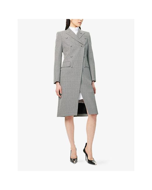 Alexander McQueen Gray Double-Breasted Check Wool Military Coat