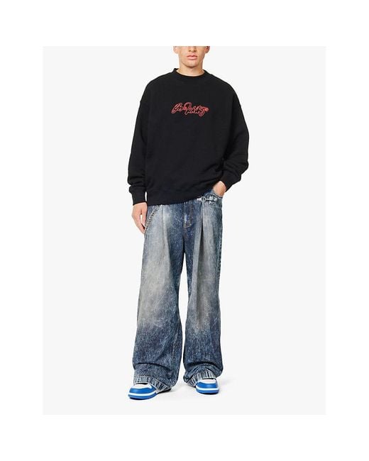 Off-White c/o Virgil Abloh Blue Off- C/O Virgil Abloh Script Skate Crewneck Relaxed-Fit Cotton-Jersey Sweatshirt for men