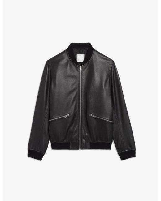Sandro Monaco Zip-up Leather Bomber Jacket in Black for Men | Lyst UK
