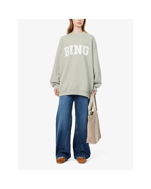 Anine Bing Gray Tyler Brand-appliqué Cotton-jersey Sweatshirt