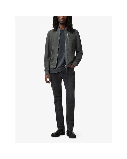 AllSaints Gray Kemble Regular-Fit Zip-Up Suede Bomber Jacket for men