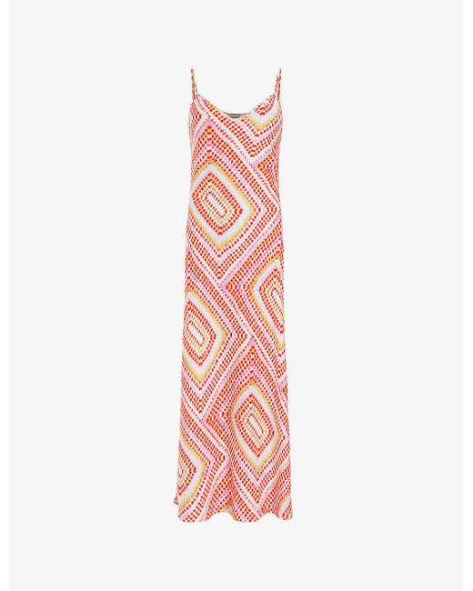 AllSaints Pink Bryony Luisa Graphic-print V-neck Woven Midi Dress
