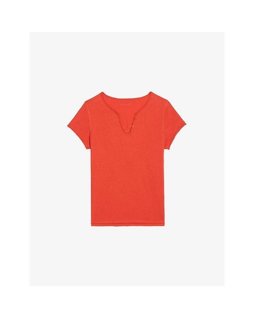 Zadig & Voltaire Henley Slogan-Embroidered Cotton T-Shirt