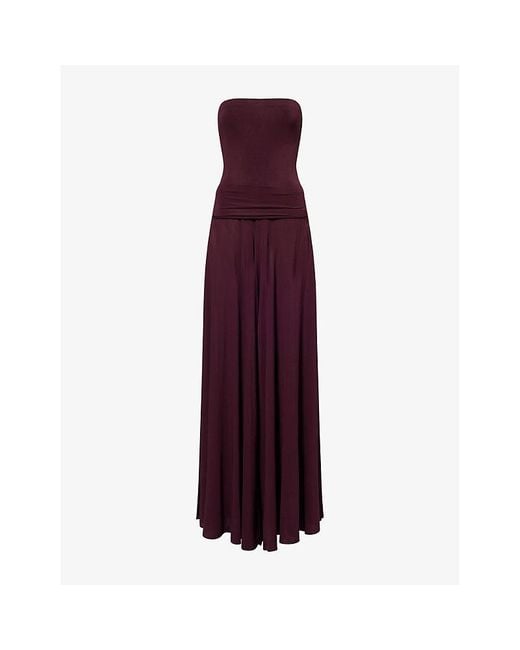 Alaïa Purple Strapless Flared Stretch-Woven Jumpsuit