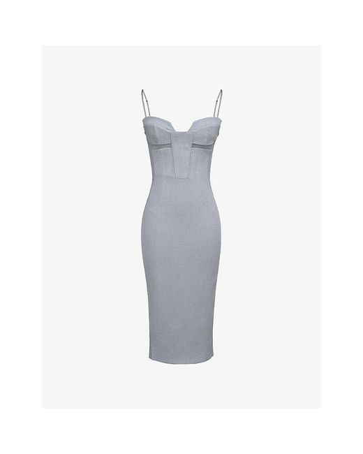 House Of Cb Gray Kiki Panelled Bodycon Mesh Midi Dress