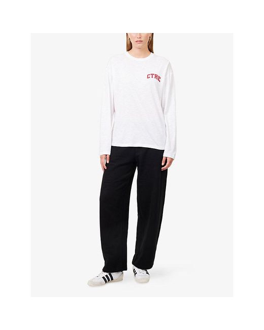 The Couture Club White Logo-Print Long-Sleeve Cotton-Blend T-Shirt