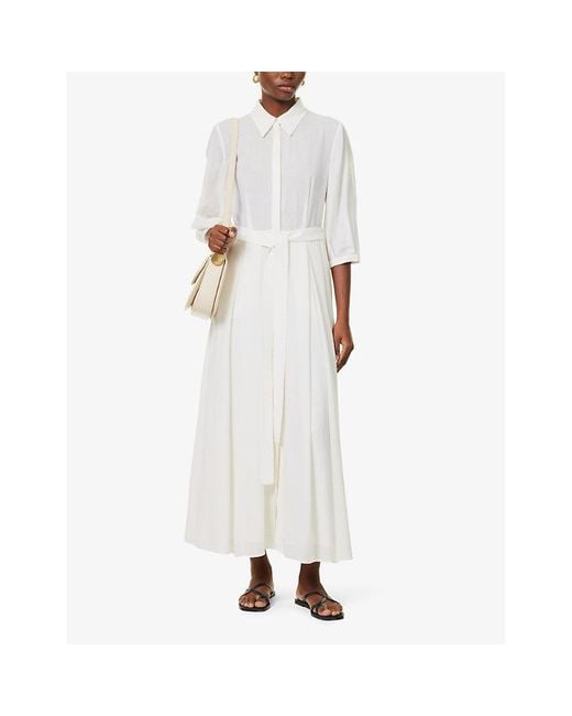 Gabriela Hearst White Andy Spread-collar Wool And Cashmere-blend Midi Dress