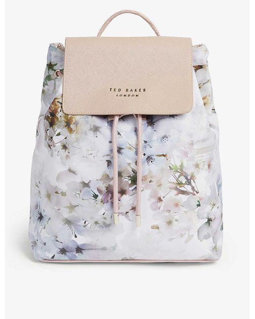 Ted Baker White Sukkii Vanilla-print Woven Drawstring Backpack