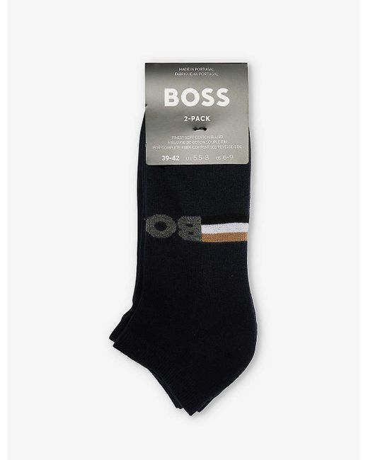 Boss Blue Iconic Logo-pattern Pack Of Two Stretch-cotton Blend Socks for men
