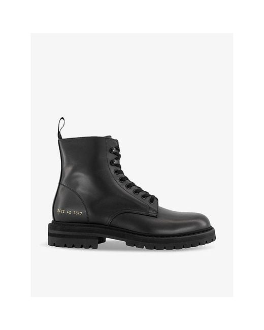 Common Projects Black Combat Number-print Leather Ankle Boots for men