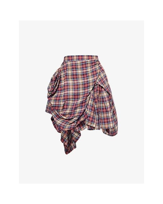 Vivienne Westwood Nymph Check Asymmetric-Pleat Linen-Blend
