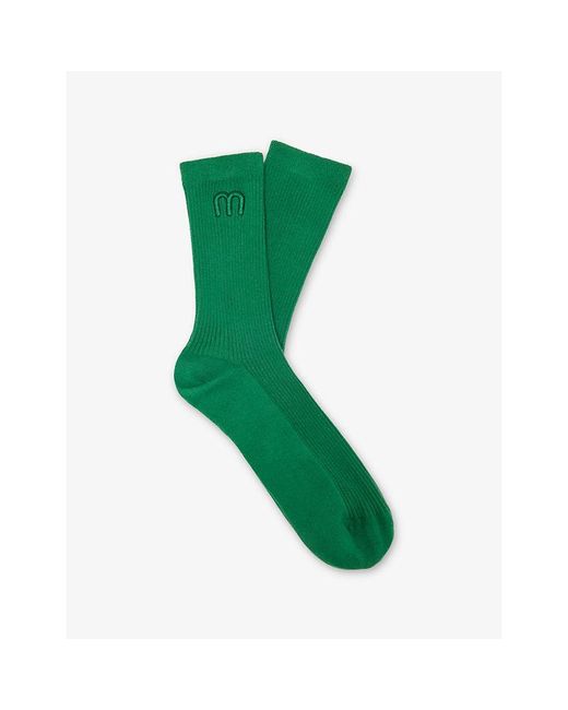 Maje Green Logo-Embroidered Stretch Cotton-Blend Crew Socks