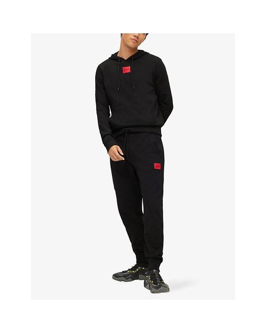 HUGO Black Logo-Patch Relaxed-Fit Cotton-Jersey Sweatshirt for men