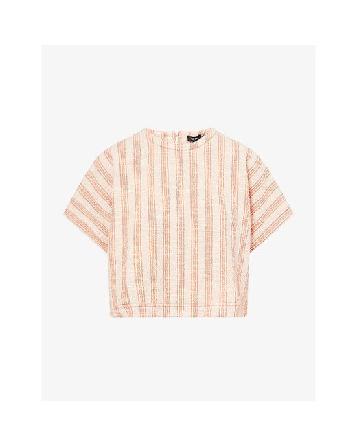 ME+EM Natural Textured Stripe-Print Boxy-Fit Stretch-Cotton Top