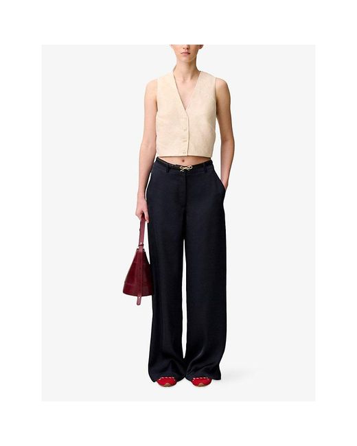 Claudie Pierlot Blue Straight-Leg Regular-Fit Satin Trousers