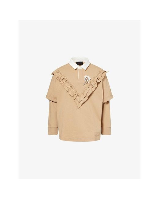 Simone Rocha Natural Jewel-Embellished Ruffled Cotton Rugby Shirt for men